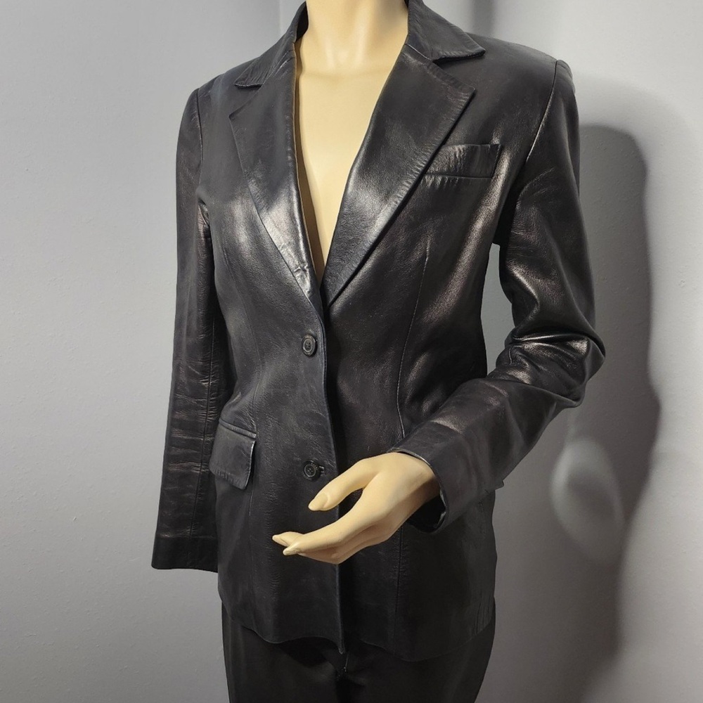 Vintage Gucci Black ladies lambskin leather suit.
